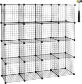 Kamyra® Metalen Opbergrek met 16 Vakken - Stellingkast, Opbergrekken, Rekken, Opbergkast - 148x148x37 cm - Metaal - Zwart