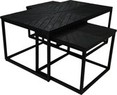 Salontafel set visgraat 3 stuks mangohout en metaal
