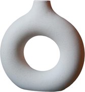 Indore Home - Donut Vaas Hol - Rond Large - Bloemenvaas - Woonkamer Decoratie - Vaas Wit - 21,5 cm