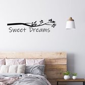 Stickerheld - Muursticker Sweet dreams met tak - Slaapkamer - Droom zacht - Lekker slapen - Engelse Teksten - Mat Zwart - 24.1x87.5cm