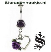 Navelpiercing hart met paars bloem