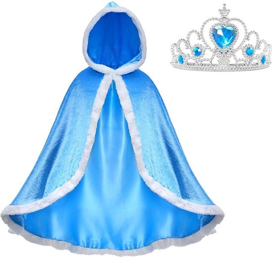 Elsa cape blauw Elsa jurk bont 116-122 (120) prinsessenjurk verkleedkleding + GRATIS kroon