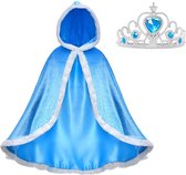 Elsa cape blauw Elsa jurk bont 134-140 (140) prinsessenjurk verkleedkleding + GRATIS kroon