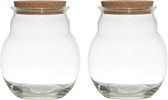 Set de 2x pièces de bocaux en verre / bonbonnières / vases terrarium de 17 x 20 cm avec bouchon en liège