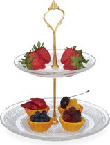 Relaxdays etagere 2 laags - serveerschaal glas - cupcake serveertoren - high tea