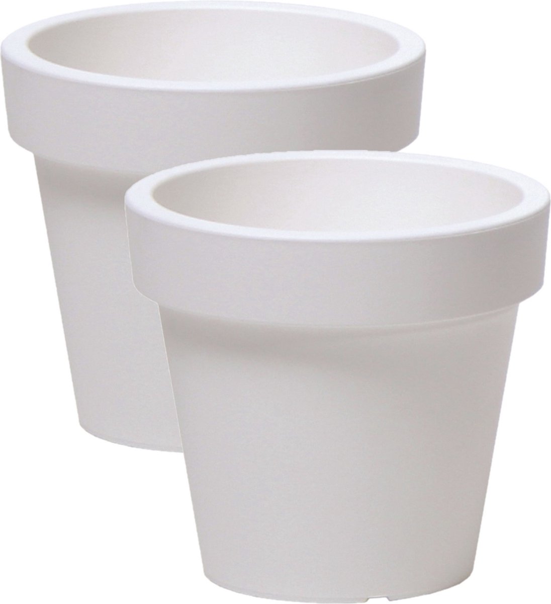 Prosperplast Bloempot Basic - 2x stuks - kunststof - parel wit - D14 x H12 cm - buiten/tuin