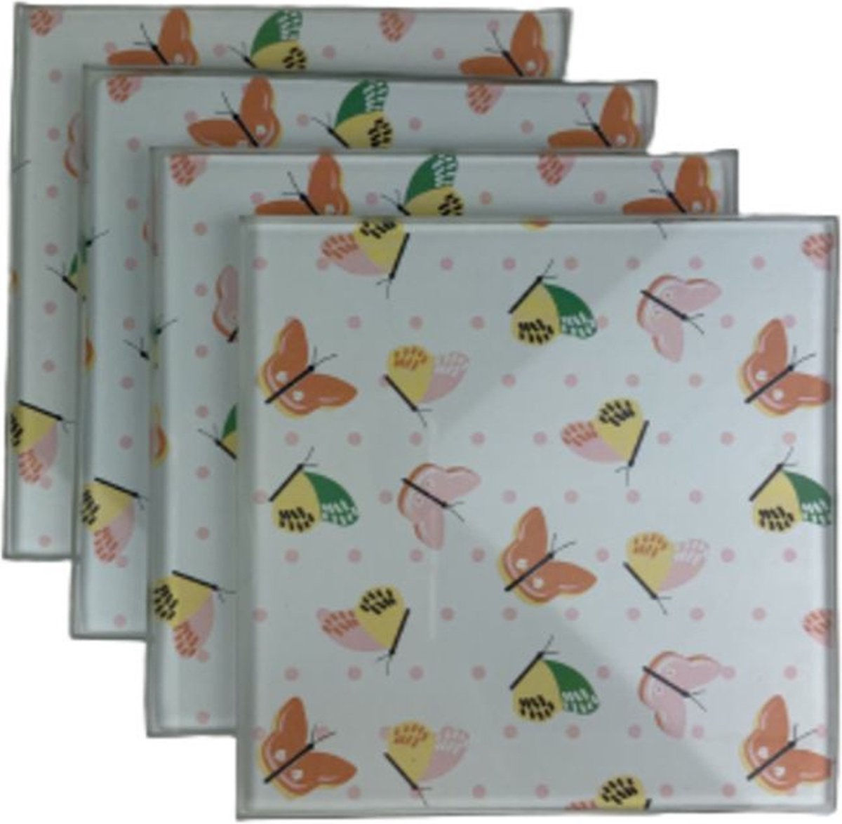 Onderzetters LIBELLE - Vlinder motief - Vierkant - Multicolor - Glas - 9 x 9 cm - Set van 4