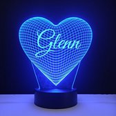 3D LED Lamp - Hart Met Naam - Glenn