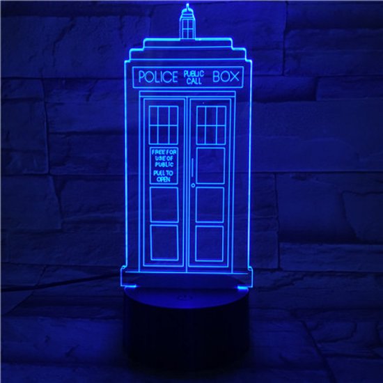 3D Led Lamp Met Gravering - RGB 7 Kleuren - Police Box