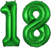Folie Ballon Cijfer 18 Jaar Groen Verjaardag Versiering Helium Cijfer ballonnen Feest versiering Met Rietje - 86Cm
