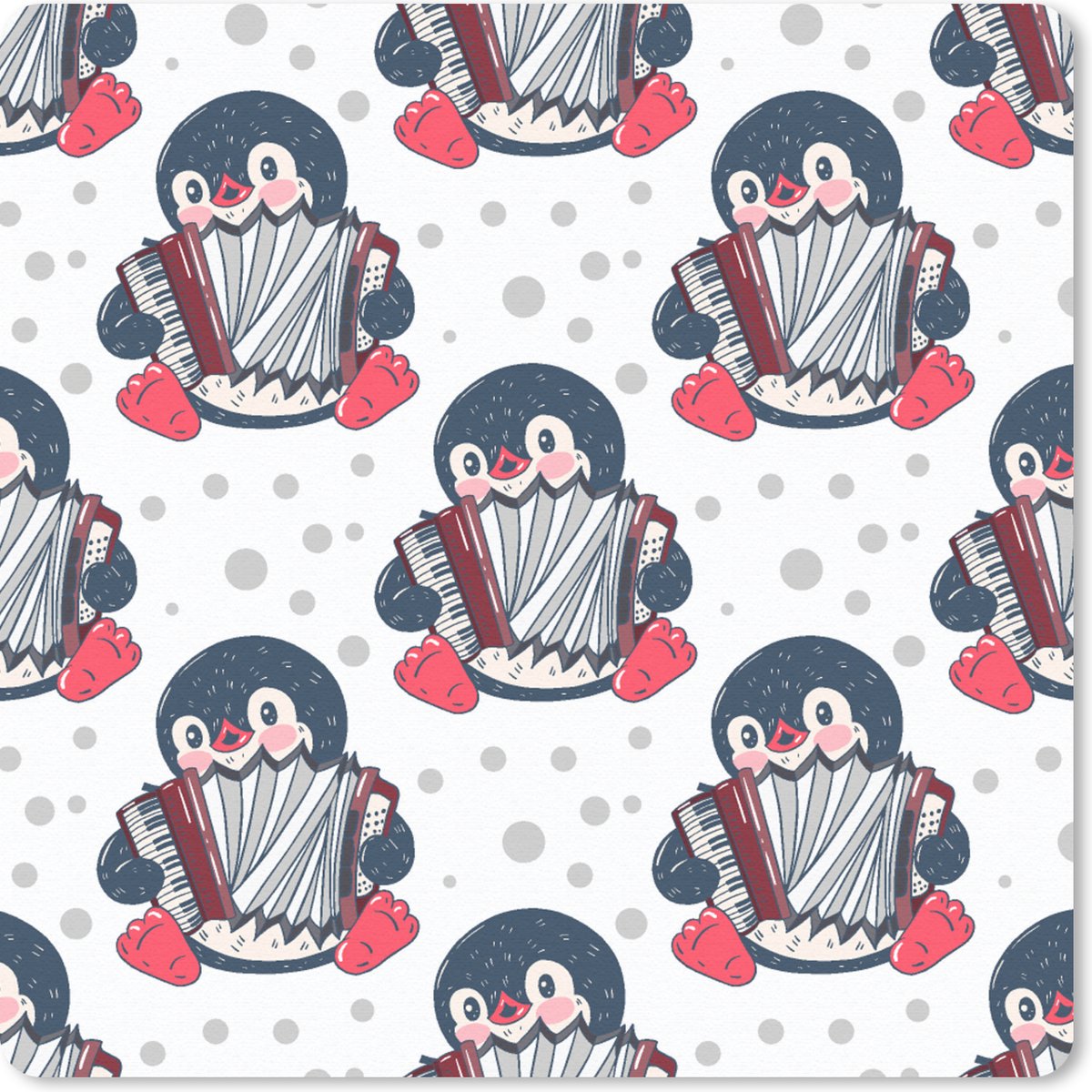Muismat - Mousepad - Accordeon - Pinguïn - Patronen - 30x30 cm - Muismatten