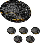 Onderzetters voor glazen - Rond - Wijchen - Black and Gold - Stadskaart - Plattegrond - Kaart - 10x10 cm - Glasonderzetters - 6 stuks