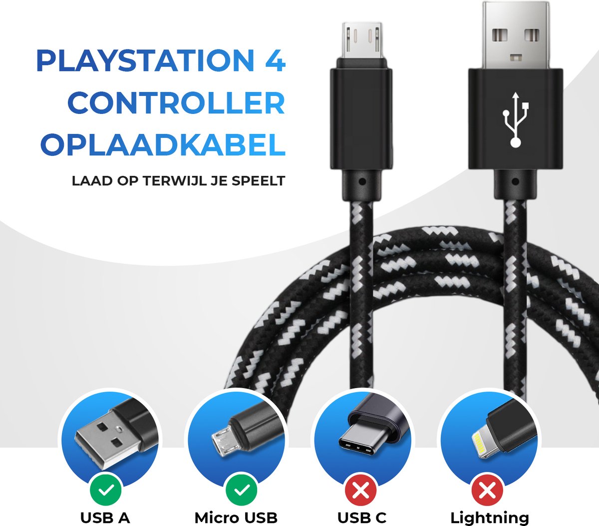 PlayStation 4 Controller Oplaadkabel PS4 3 Meter 3M Zwart met Wit
