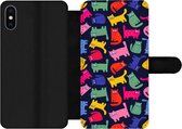 Bookcase Geschikt voor iPhone XS Max telefoonhoesje - Patronen - Kat - Regenboog - Roze - Meisjes - Kinderen - Kindje - Met vakjes - Wallet case met magneetsluiting