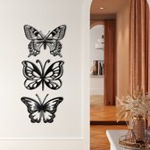 Wanddecoratie | Set van 3 vlinders / Set of 3 Butterflies | Metal - Wall Art | Muurdecoratie | Woonkamer |Zwart| 33cm
