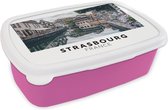 Broodtrommel Roze - Lunchbox - Brooddoos - Frankrijk - Architectuur - Water - 18x12x6 cm - Kinderen - Meisje