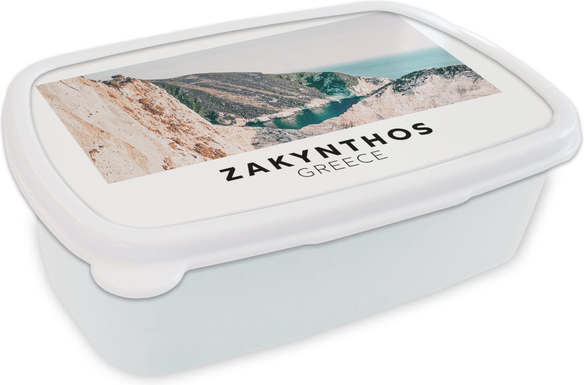 Broodtrommel Wit - Lunchbox - Brooddoos - Griekenland - Eiland - Bergen - 18x12x6 cm - Volwassenen