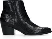 Manfield - Dames - Zwarte leren enkellaarsjes met crocoprint - Maat 39