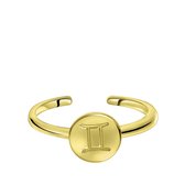 Zilveren ring disc gold sterrenbeeld - Gemini - Tweeling