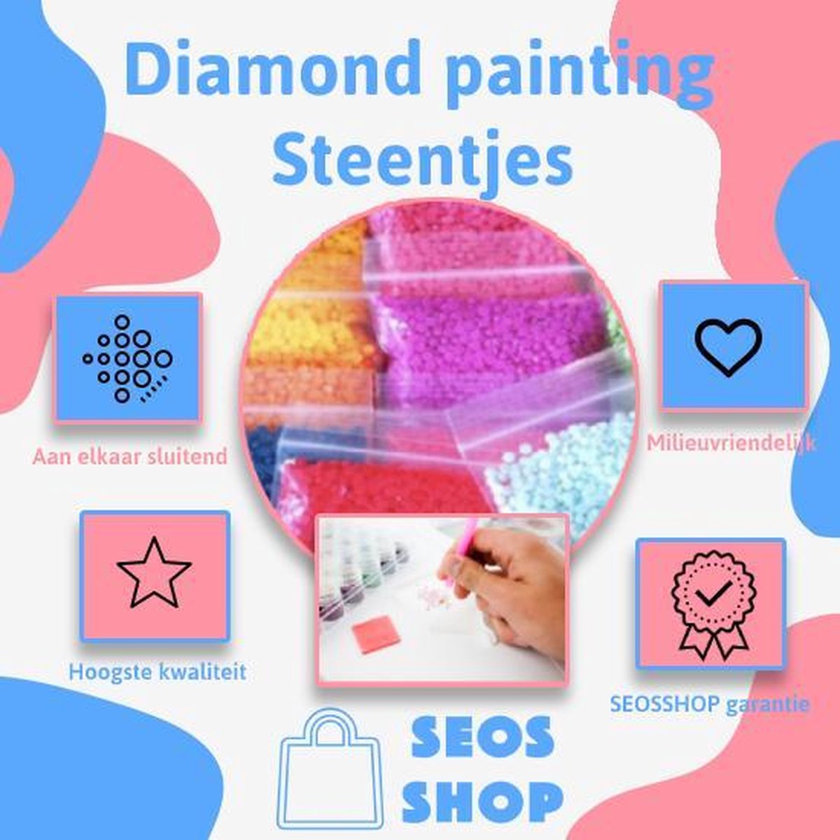 SEOS Shop ® Diamond Painting Volwassenen - Diamond Painting Kinderen - Diamond Painting Pakket Volledig - Kleurrijke Olifant - 40x50 cm — afbeelding 6