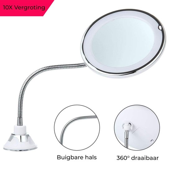 bol.com | Make-up Spiegel - Met Verlichting - 10x Vergroting - LED - 360°  Draaibaar - Mis Geen...