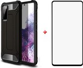 Samsung Galaxy S20 FE (Fan edition) silicone TPU hybride zwart hoesje case + full cover glas screenprotector