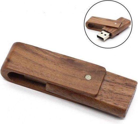 Clé USB pliante en bois de noyer 16 Go - 1 an de garantie - Une puce de classe de degré