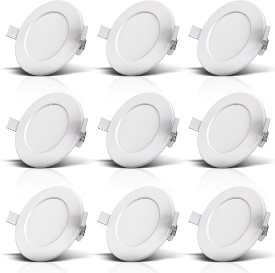 B.K. Licht - Spots encastrables - éclairage - salle de bain - ultra plat 30 mm - blanc - blanc chaud - spot - IP44 - lot de 9 spots