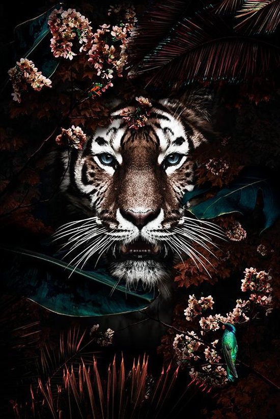 WallQ Dusky Velvet Tiger | Poster op Akoestisch Paneel | Wanddecoratie | Muur foto | 120x180 cm