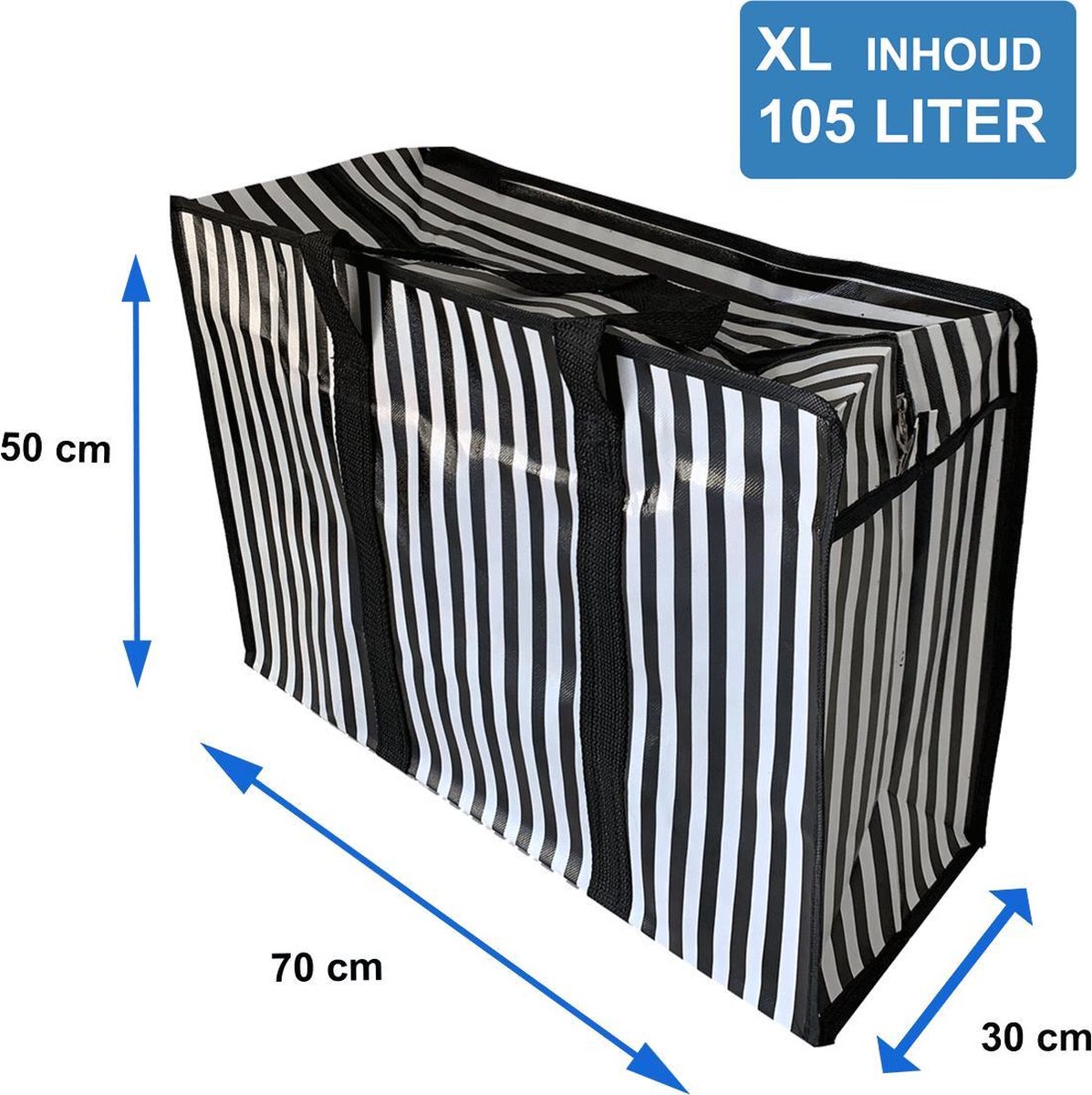 Big Shopper met rits 70 x 50 cm Strepen Zwart bol