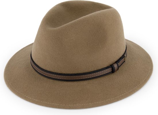 MGO Wood Country Western Hat - Wollen hoed met leren rand - Maat 61 - Lichtbruin