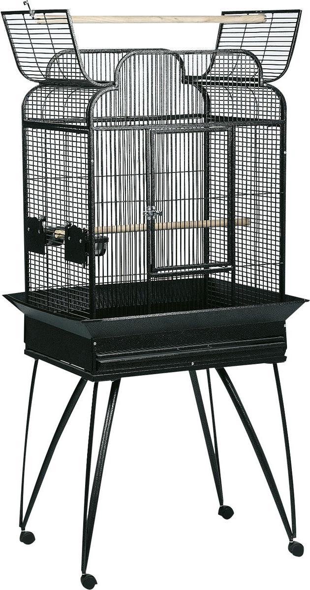 Vogelkooi – Papegaaienkooi Lorre Antraciet 66x51x164cm – stevige metalen kooi met open dak, opvangrand & houten zitstokken