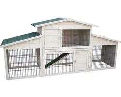 Konijnenhok met ren – Extra groot konijnenhok voor buiten met 2 verdiepingen en nachthok – 222x57,5x100 cm – Flamingo Konijnenhok Villa Scandic Grijs