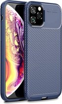 Carbon Fibre Hoesje TPU Flexibele beschermhoes - Geschikt voor : iPhone 12 Pro Max - blauw