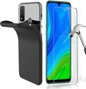 Silicone hoesje zwart met 2 Pack Tempered glas Screen Protector Geschikt voor : Huawei p smart 2020