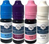 Eetbare kleurstoffen Unicorn | 4 kleuren (roze / paars / blauw / wit) | Voedingskleurstof voor bakken Unicorn taart / cupcakes | Topkwaliteit in handig doseer-flesje