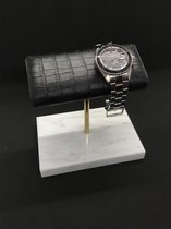DOUBLE Watch Stand / Display / Horlogestandaard - Wit Marmer, Gouden Standaard, CROCODILE Kalfsleer