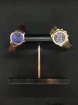 DOUBLE Watch Stand / Display / Horlogestandaard - Zwart Marmer, Rosegouden Standaard, Kalfsleer