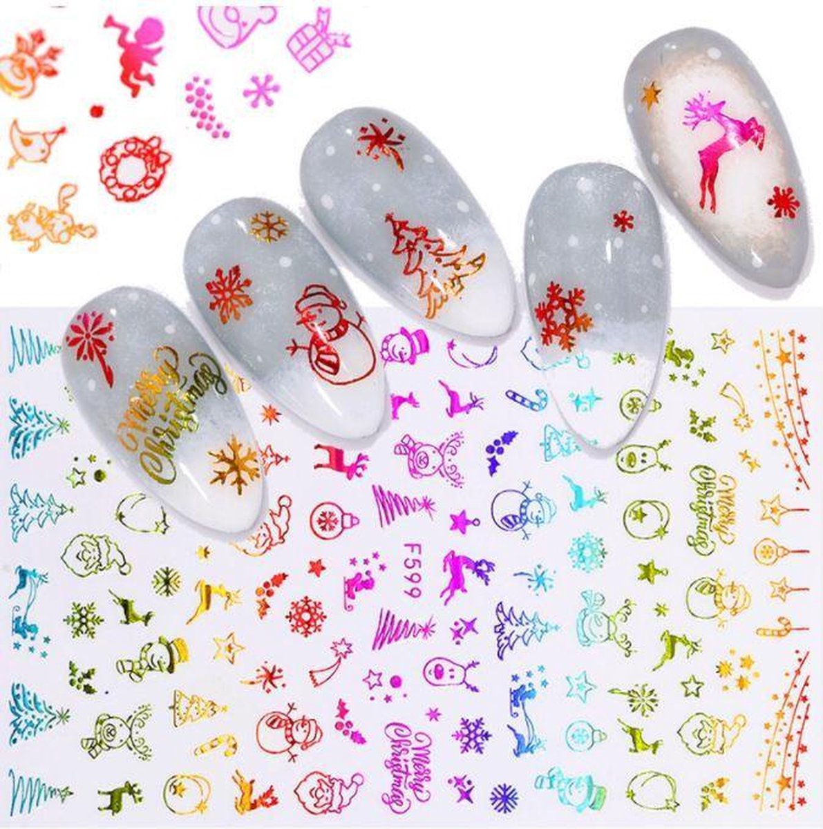 Goedkoopste Kerst Nagelstickers - Kerstmis Nagel Versiering - Multicolor Kerst - 1 Vel