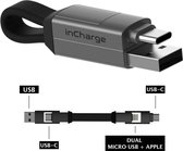 inCharge 6 Korte oplaadkabel  voor o.a. iPhone Lightning kabel usb c - 6 in één all you need - Donkergrijs