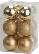 Cosy @ Home Kerstballen - Goud Mix - Kunststof - Ø6cm ( Set van 12 )