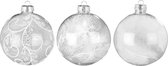 Set van 3 - Luxe Transparante Glazen Kerstballen Gedecoreerd met Witte Veertjes - 8 cm