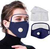 1 stuks blauw kleur Gezichtsbedekkingen - spatmasker - Gezichtscherm - Gelaatscherm Spatscherm voor Dames Heren Katoen Wasbaar Herbruikbaar met filter en afneembaar oogschild, stof