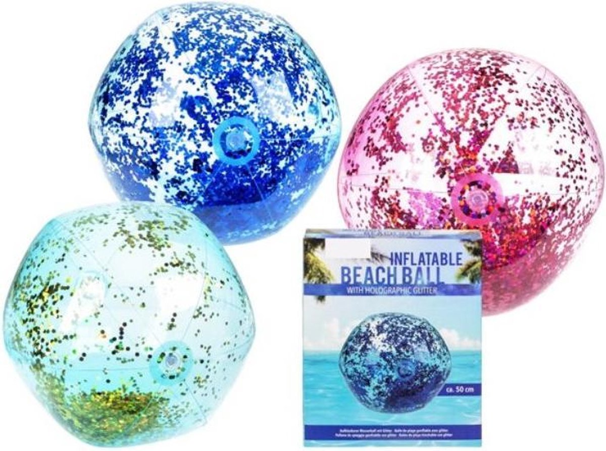 Opblaasbare strandbal met holografische glitter