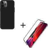 Apple iPhone 12 Pro Max Zwarte Siliconen Hoesje + 5D Glas Protector - Apple iPhone 12 Pro Max Black Silicone Case + 5D Screen Protector - Apple iPhone 12 Pro Max Backcover Black +