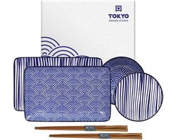 Tokyo Design Studio Nippon Blue Sushi Servies - Porselein - 6 delig - 2 persoons