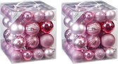 100x Mix roze kunststof kerstballen 6 cm mat/glans - Kerstboomversiering roze