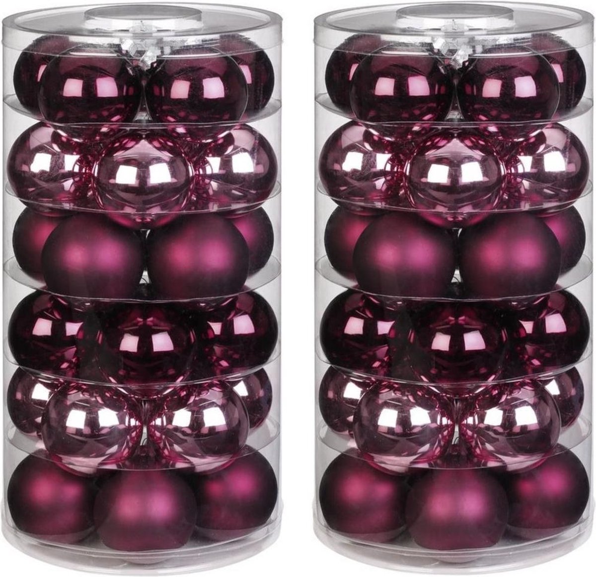 60x Berry Kiss mix glazen kerstballen 6 cm glans en mat - Kerstboomversiering mix roze/rood