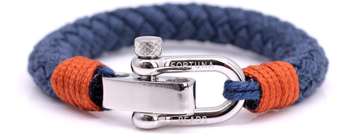 FortunaBeads Nautical S3 Staal Blauw Armband – Heren – Touw – Medium 18cm