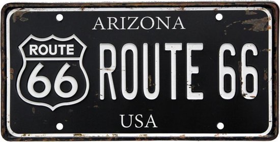Signs-USA - Plaque d'immatriculation souvenir plaque Amérique - patiné - 30,5 x 15,3 cm - Route 66 noir